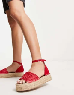 Flat Sandals*South Beach Woven Flatform Espadrille Sandal In Red