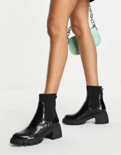 Chelsea Boots*Steve Madden Halton Refined Heeled Chelsea With Chunky Soles In Black Patent