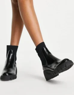 Chelsea Boots*Steve Madden Halton Refined Heeled Chelsea With Chunky Soles In Black Patent