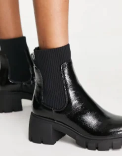 Chelsea Boots*Steve Madden Halton Refined Heeled Chelsea With Chunky Soles In Black Patent