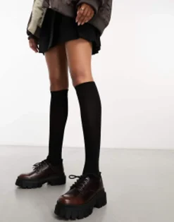 Loafers*Stradivarius Chunky Lace Up Loafer In Washed Brown