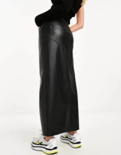 Skirts*Stradivarius Coated Denim Midi Skirt In Black