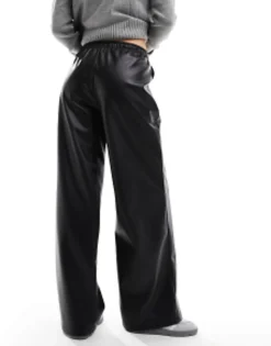 Tracksuits & Joggers*Stradivarius Faux Leather Wide Leg Jogger In Black