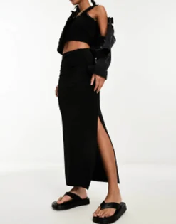 Skirts*Stradivarius Jersey Maxi Skirt With Side Split In Black
