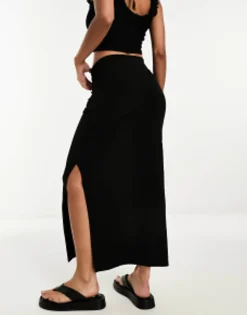 Skirts*Stradivarius Jersey Maxi Skirt With Side Split In Black