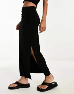 Skirts*Stradivarius Jersey Maxi Skirt With Side Split In Black