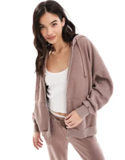 Tracksuits & Joggers*Stradivarius Oversized Zip Thru Hoodie And Jogger Co-Ord In Washed Brown