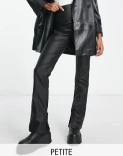 Petite*Stradivarius Petite Coated Flare Jean With Split Hem Detail In Black