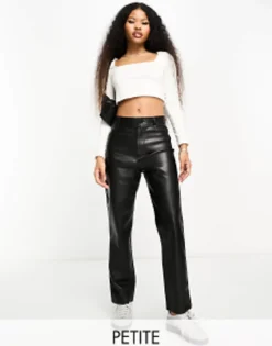 Trousers & Leggings*Stradivarius Petite Faux Leather Skinny Trouser In Black