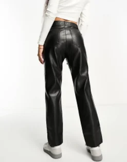 Trousers & Leggings*Stradivarius Petite Faux Leather Skinny Trouser In Black