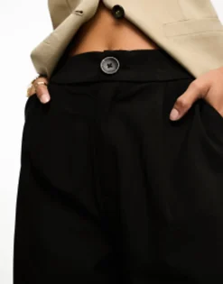 Petite*Stradivarius Petite Tailored Wide Leg Trouser In Black