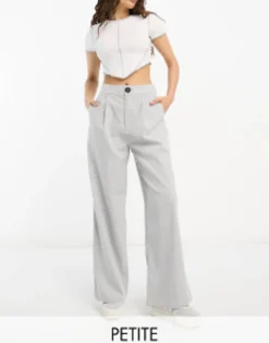 Petite*Stradivarius Petite Tailored Wide Leg Trouser In Grey
