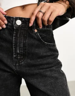 Petite*Stradivarius Petite Wide Leg Dad Jean In Wash Black