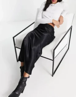 Skirts*Stradivarius Satin Midi Slip Skirt In Black