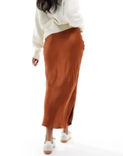 Skirts*Stradivarius Satin Midi Slip Skirt In Caramel