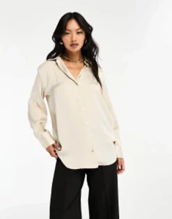 Shirts*Stradivarius Satin Shirt In Champagne Gold