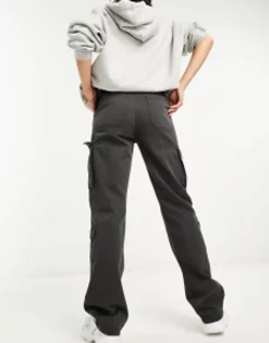 Trousers & Leggings*Stradivarius Straight Leg Cargo Trouser With Adjustable Waist In Charcoal
