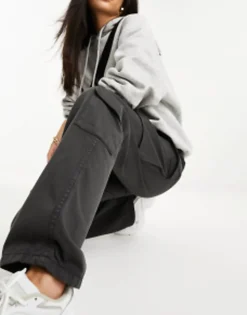Trousers & Leggings*Stradivarius Straight Leg Cargo Trouser With Adjustable Waist In Charcoal