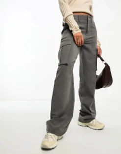 Trousers & Leggings*Stradivarius Tailored Adjustable Waist Cargo In Grey