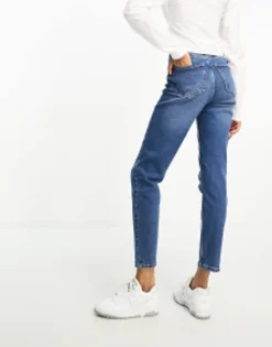 Tall*Stradivarius Tall Slim Mom Jean With Stretch In Authentic Blue Mid Blue