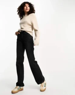 Tall*Stradivarius Tall Wide Leg Dad Jean In Wash Black