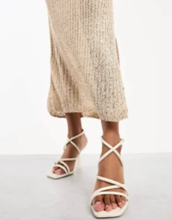 Sandals*Stradivarius Wide Fit Strappy Heeled Sandal With Squared Toe In Ecru