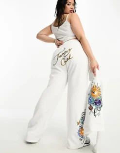 Tracksuits & Joggers*Tammy Girl Curve Tammy Girl Plus Tracksuit Pants Co-Ord With Graphic In White