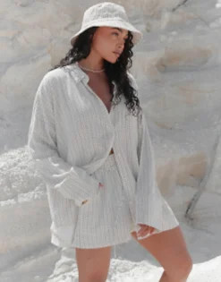 Shorts*4th & Reckless X Loz Vassallo Alice Linen Printed Beach Co-Rd In Cream And Whit