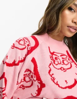 Gifts*Threadbare Christmas High Neck Jumper In Pink Pink/ Red