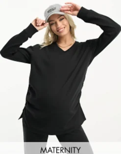 Tracksuits & Joggers*Threadbare Maternity V Neck Sweater And Jogger Tracksuit In Black