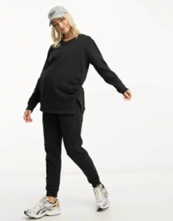 Tracksuits & Joggers*Threadbare Maternity V Neck Sweater And Jogger Tracksuit In Black