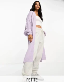 Petite*Threadbare Petite Garnet Cable Knit Longline Cardigan In Lilac