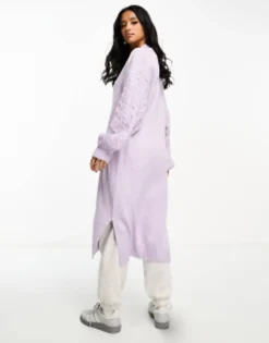 Petite*Threadbare Petite Garnet Cable Knit Longline Cardigan In Lilac