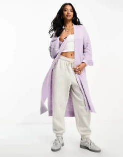 Petite*Threadbare Petite Garnet Cable Knit Longline Cardigan In Lilac