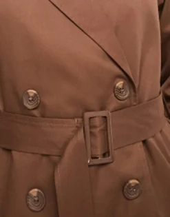 Tall*Threadbare Tall Lou Short Belted Trench Coat In Brown