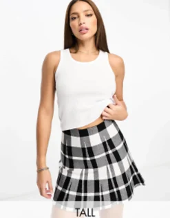 Tall*Threadbare Tall River Knitted Pleated Skirt In Black And White Check Black/White