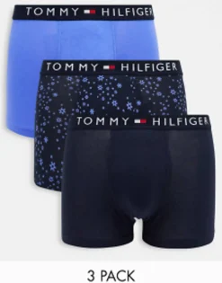 Underwear*Tommy Hilfiger 3-Pack Trunk In Print, Navy And Bright Blue
