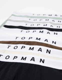 Underwear*Topman 7 Pack Trunks In Black, White, Grey Marl And Neutrals Multi