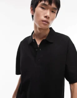 Polo Shirts*Topman Oversized Pique Polo In Black