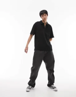 Polo Shirts*Topman Oversized Pique Polo In Black