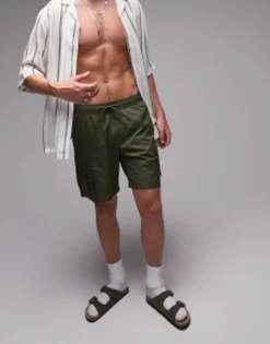Swimwear*Topman Skinny Cargo Swim Shorts In Khaki