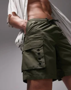 Swimwear*Topman Skinny Cargo Swim Shorts In Khaki
