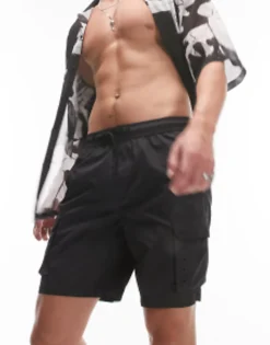 Swimwear*Topman Skinny Cargo Swim Shorts In Black