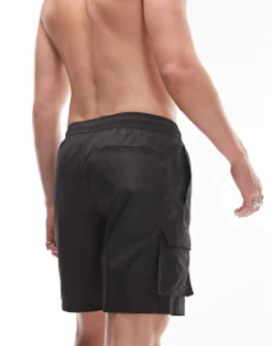 Swimwear*Topman Skinny Cargo Swim Shorts In Black