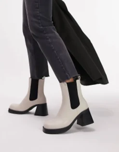 Chelsea Boots*Topshop Bay Square Toe Heeled Chelsea Boot In Off White