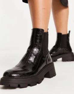 Chelsea Boots*Topshop Bella Chunky Chelsea Boot In Croc Black
