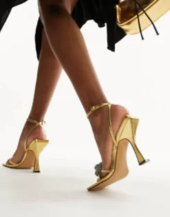 Sandals*Topshop Casey Embellished Two Part Heeled Sandal In Gold
