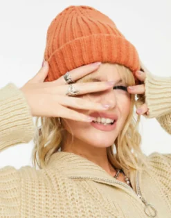 Beanies*Topshop Chunky Ribbed Beanie In Orange