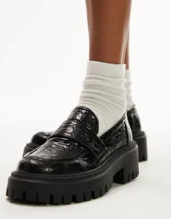 Loafers*Topshop Connie Chunky Loafer In Croc Black