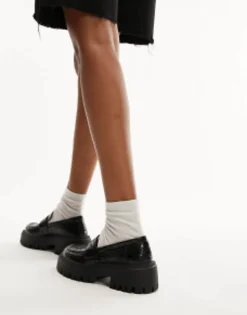 Loafers*Topshop Connie Chunky Loafer In Croc Black